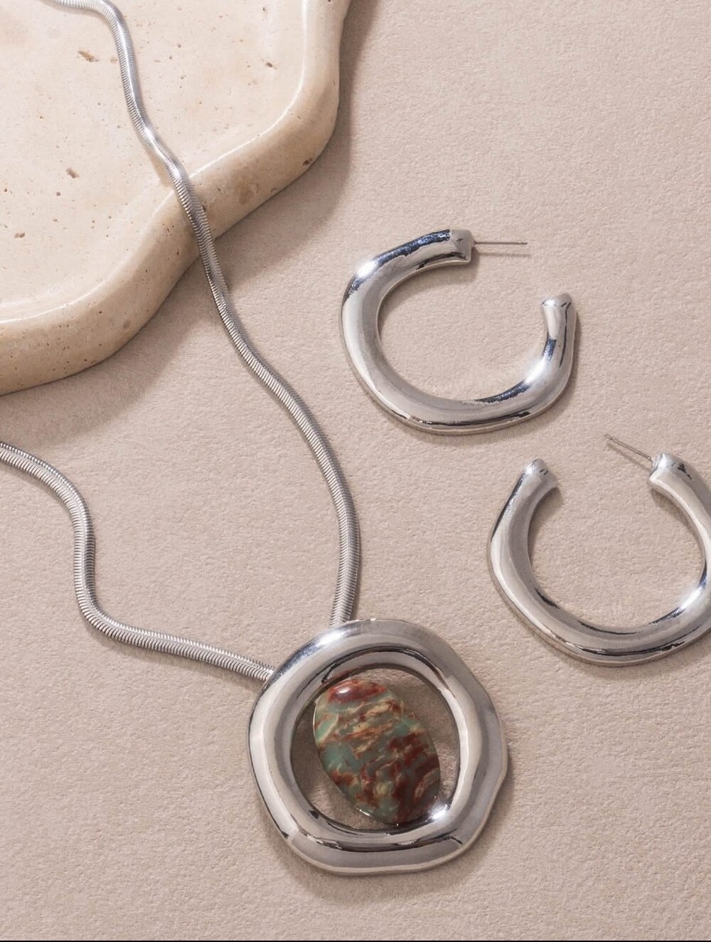 Sterling Silver Pendant Necklace with Multicolor Stone - Women Jewelry